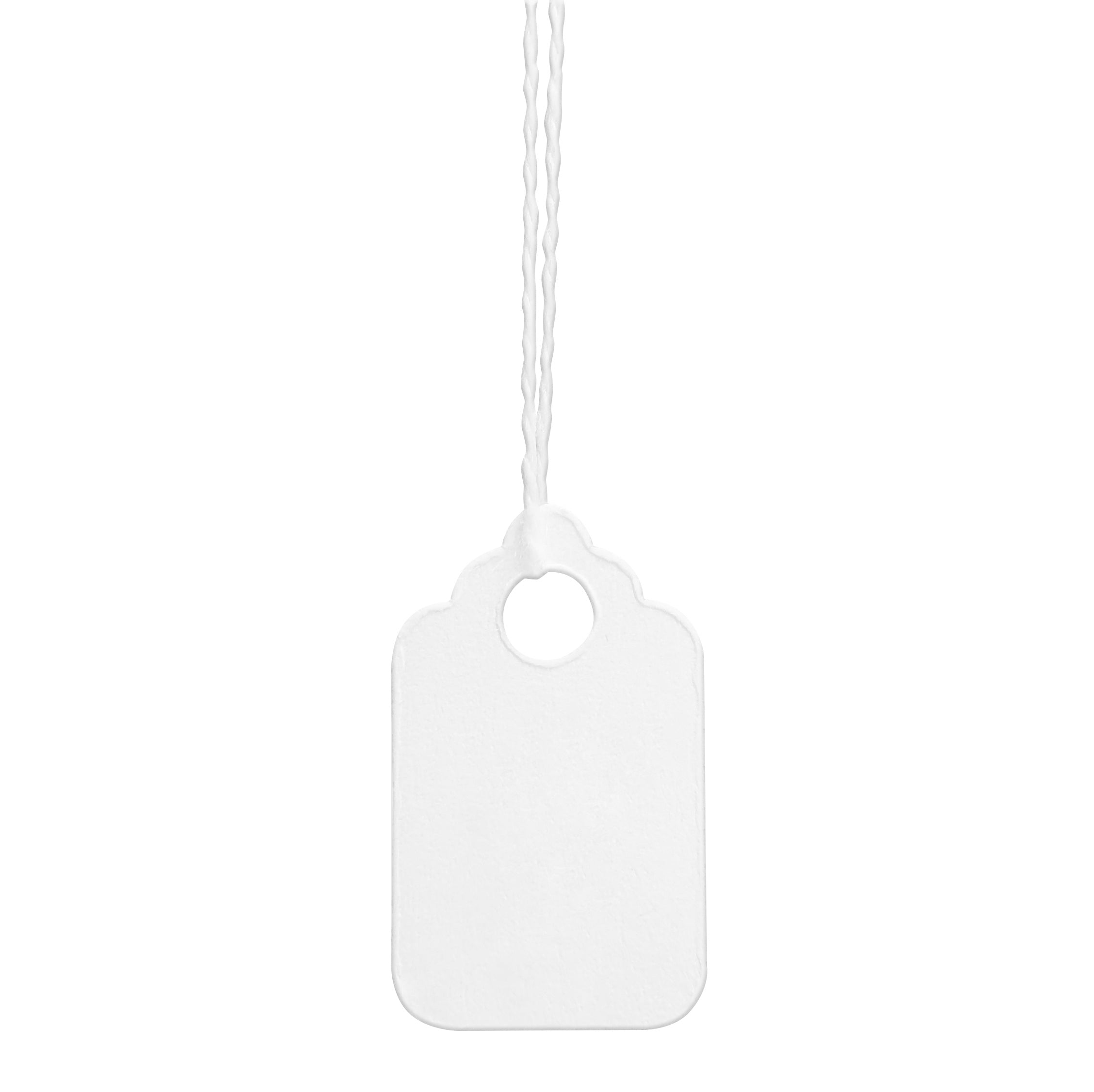 Swift Strung Tags White Card Clothing Parcel Label String Hanging Gift Swing Tickets Kraft Hang Price Labelling 25mm x 15mm (Pack Of 100)