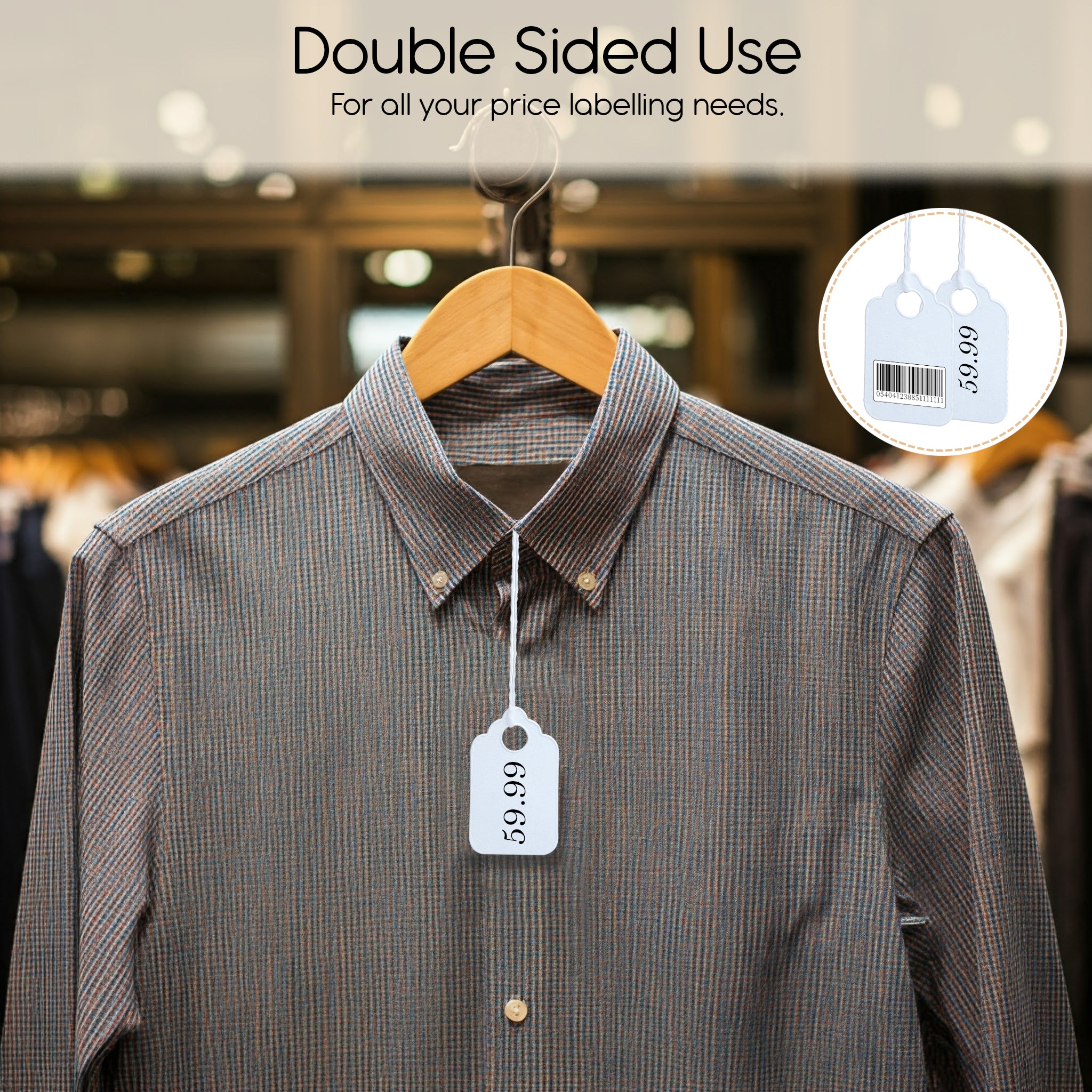 Swift Strung Tags White Card Clothing Parcel Label String Hanging Gift Swing Tickets Kraft Hang Price Labelling 25mm x 15mm (Pack Of 100)