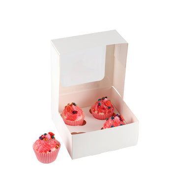 Cupcake Boxes White Holds 4 Single Fairy Cake with Clear Window Cardboard Packaging Box Baking Kids Muffins Cookies Weddings tradingmadeeasy.co.uk