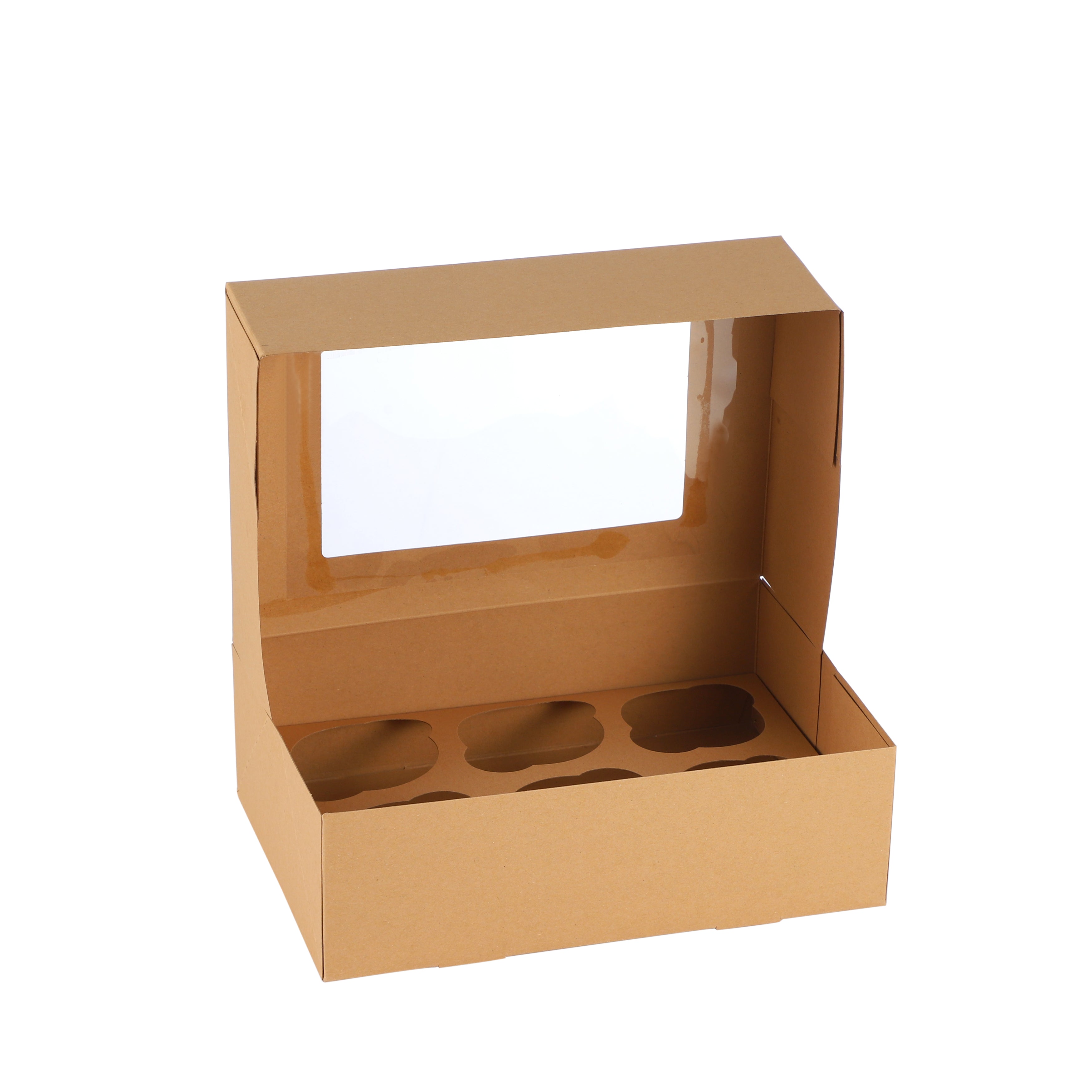 Cupcake Boxes Kraft Brown Holds 6 Single Fairy Cake with Clear Window Cardboard Packaging Box Baking Kids Muffins Cookies Weddings