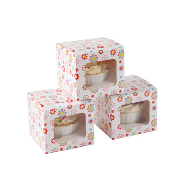 Cupcake Boxes Individual Pattern Single Fairy Cake with Clear Window Cardboard Packaging Box Baking Kids Muffins Cookies Weddings tradingmadeeasy.co.uk