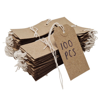 Swift Strung Tags Brown Reinforced Card Clothing Parcel Label String Hanging Gift Swing Tickets Kraft Hang Price Labelling 83mm x 41mm (Pack Of 100)