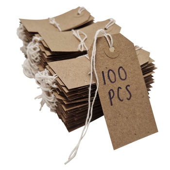 Swift Strung Tags Brown Reinforced Card Clothing Parcel Label String Hanging Gift Swing Tickets Kraft Hang Price Labelling 120mm x 60mm (Pack Of 100)