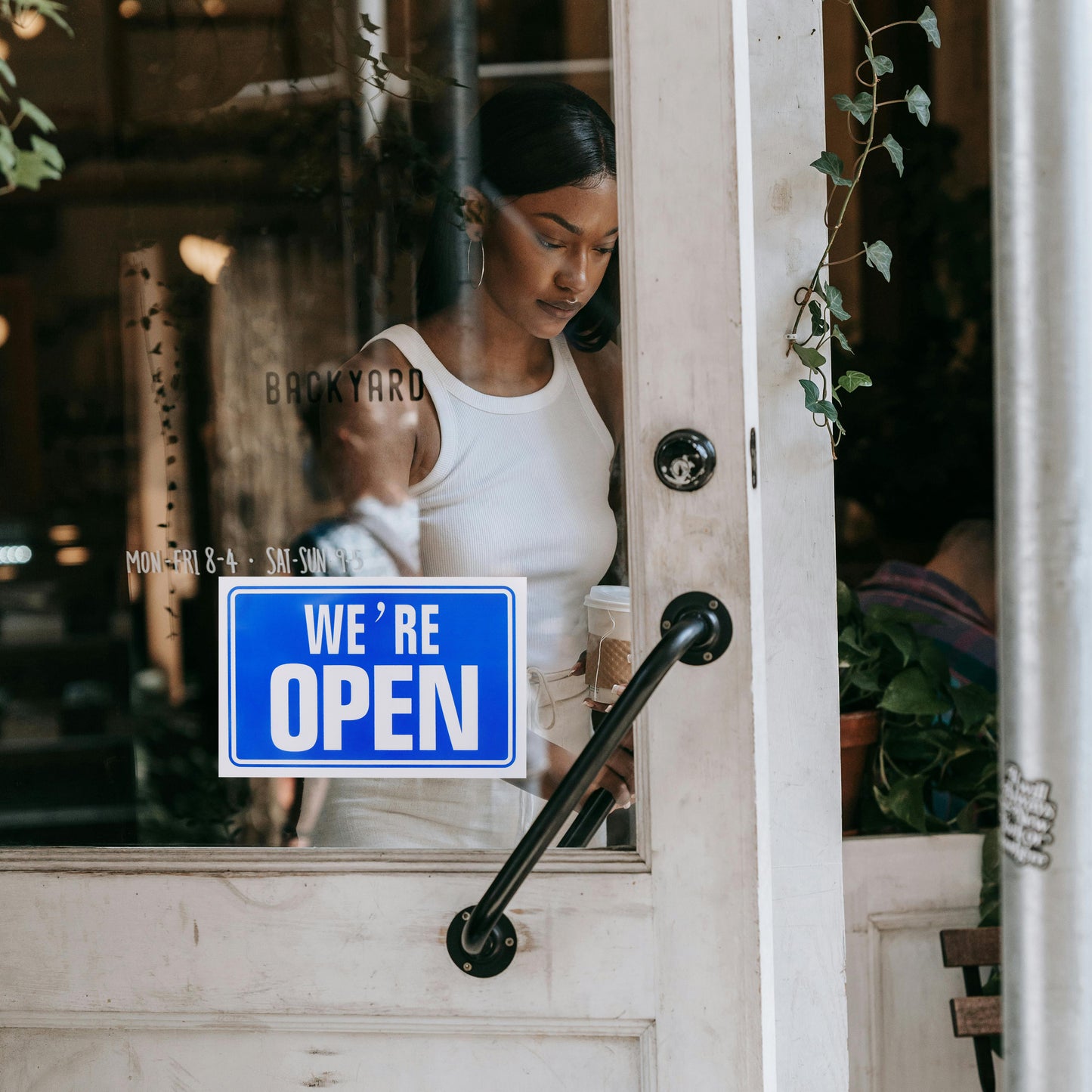 We're Open and Sorry We're Closed Blue Shop Sign (BS19)