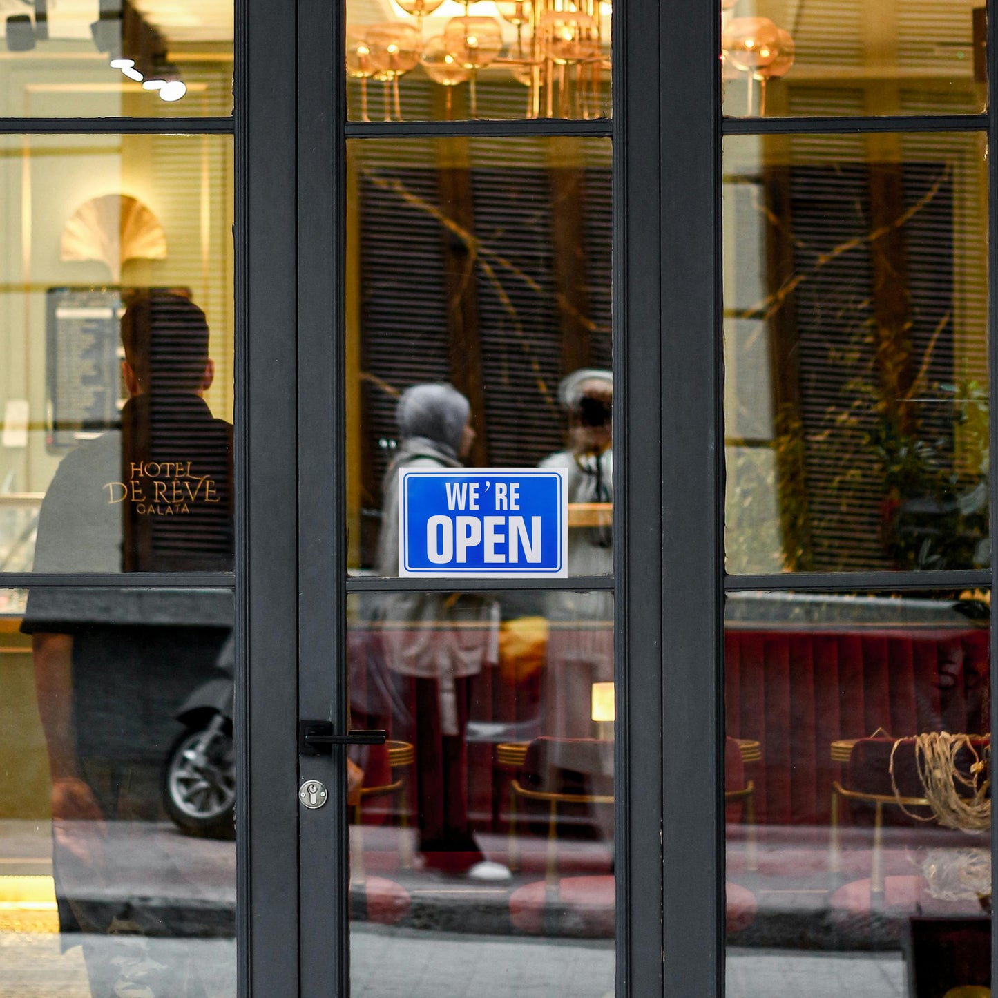 We're Open and Sorry We're Closed Blue Shop Sign (BS19)