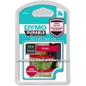 Dymo DURABLE 12mm White on Red D1 Tape - NEW! tradingmadeeasy.co.uk