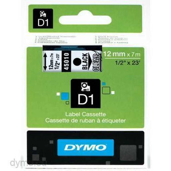 Dymo 12mm Black On Clear D1 Tape (45010) tradingmadeeasy.co.uk