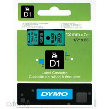 Dymo 12mm Black On Green D1 Tape (45019) tradingmadeeasy.co.uk