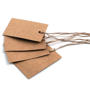 100 x Strung Hanging Card Clothing Tags 70mm x 45mm Brown tradingmadeeasy.co.uk