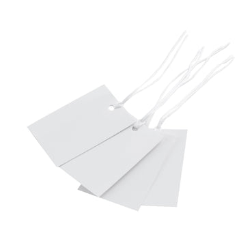 100 x Strung Hanging Card Clothing Tags 60mm x 40mm White tradingmadeeasy.co.uk