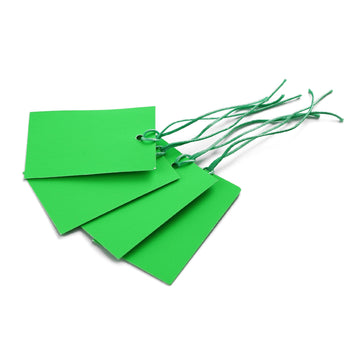 100 x Strung Hanging Card Clothing Tags 70mm x 45mm Green tradingmadeeasy.co.uk