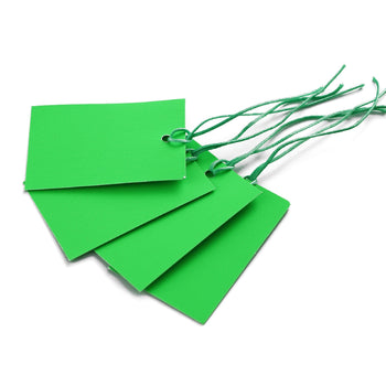 100 x Strung Hanging Card Clothing Tags 60mm x 40mm Green tradingmadeeasy.co.uk