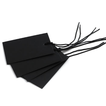 100 x Strung Hanging Card Clothing Tags 70mm x 45mm Black tradingmadeeasy.co.uk