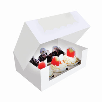 Cupcake Boxes White Holds 6 Single Fairy Cake with Clear Window Cardboard Packaging Box Baking Kids Muffins Cookies Weddings tradingmadeeasy.co.uk