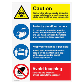 Caution Social Distancing Measures Avoid Touching Plastic Sign (BS24) tradingmadeeasy.co.uk