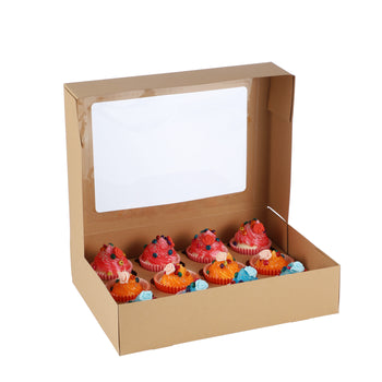 Cupcake Boxes Kraft Brown Holds 12 Single Fairy Cake with Clear Window Cardboard Packaging Box Baking Kids Muffins Cookies Weddings tradingmadeeasy.co.uk