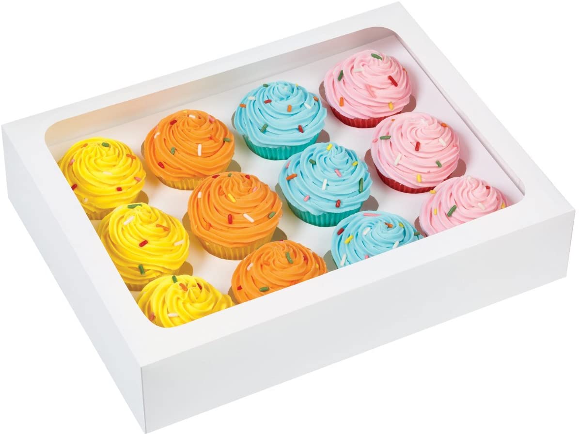 Cupcake Boxes White Holds 12 Single Fairy Cake and Window Cardboard Packaging Gift Box Great For Baking Muffins Cookies Weddings tradingmadeeasy.co.uk