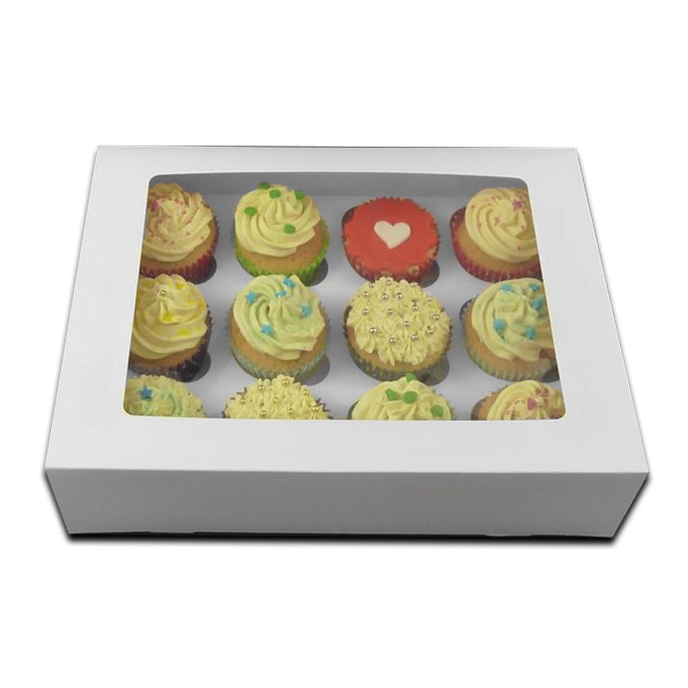 Cupcake Boxes White Holds 12 Single Fairy Cake and Window Cardboard Packaging Gift Box Great For Baking Muffins Cookies Weddings tradingmadeeasy.co.uk