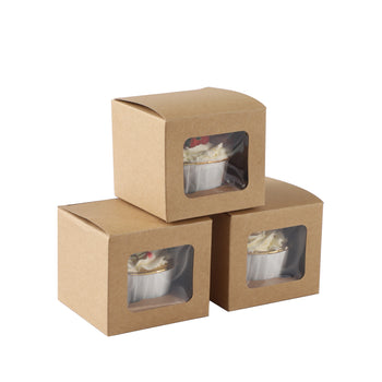 Cupcake Boxes Individual Kraft Brown Single Fairy Cake and Window Cardboard Packaging Gift Box Great For Baking Muffins Cookies Weddings tradingmadeeasy.co.uk