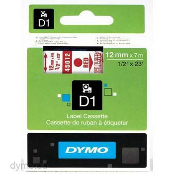 Dymo 12mm Red On Clear D1 Tape (45012) tradingmadeeasy.co.uk