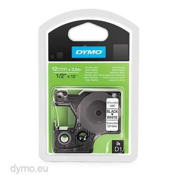Dymo 12mm Black On White Permanent Nylon D1 Tape (16957) tradingmadeeasy.co.uk