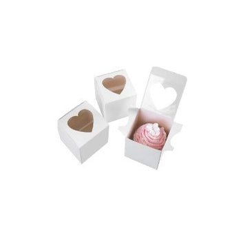 Cupcake Boxes Individual Heart Shape Clear Window Single Fairy Cake Cardboard Packaging Box Baking Kids Muffins Cookies Weddings tradingmadeeasy.co.uk