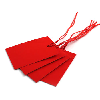 100 x Strung Hanging Card Clothing Tags 60mm x 40mm Red tradingmadeeasy.co.uk